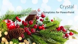  Presentation with christmas holly - Amazing slide set having christmas decoration with fir tree pine cones red apples and holly berries backdrop and a sky blue colored foreground