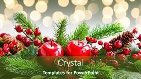 Presentation with holly - Cool new theme with christmas decoration with fir tree pine cones red apples and holly berries backdrop and a tawny brown colored foreground
