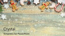  Presentation with cookies christmas - Slide deck enhanced with christmas decoration with gingerbread cookies fir branches and spices on the old wooden board background and a soft green colored foreground