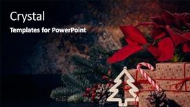  Presentation with new year card - Cool new PPT layouts with christmas-decoration-with-red-poinsettia backdrop and a black colored foreground