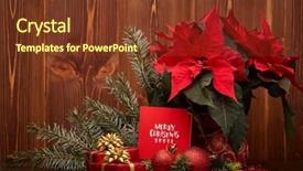  Presentation with christmas red - Colorful slide deck enhanced with christmas decoration with red poinsettia backdrop and a tawny brown colored foreground