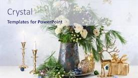  Presentation with flower candles - Theme with christmas-decorations-candles-gift-boxes background and a sky blue colored foreground