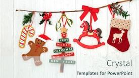  Presentation with christmas stocking - Cool new slides with christmas-decorations-hanging backdrop and a sky blue colored foreground