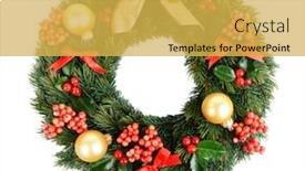  Presentation with white christmas - Amazing theme having christmas-decorative-wreath-with-leafs backdrop and a yellow colored foreground