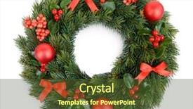  Presentation with white christmas - Colorful presentation theme enhanced with christmas decorative wreath with leafs backdrop and a tawny brown colored foreground