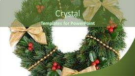  Presentation with white christmas - PPT theme featuring christmas-decorative-wreath-with-leafs background and a tawny brown colored foreground