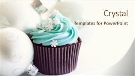  Presentation with sugar - Theme consisting of christmas dessert - cupcake decorated with sugar snowflakes background and a cream colored foreground