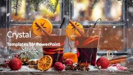  Presentation with overlook - Slides having christmas dessert - hot red wine drinks background and a red colored foreground