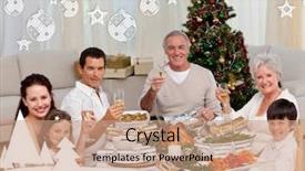  Presentation with white christmas - Slides enhanced with christmas dinner against christmas theme background and a coral colored foreground