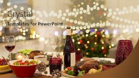  Presentation with christmas food - Presentation theme with christmas dinner and eating concept - food and drinks on table at home background and a coral colored foreground