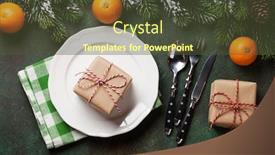  Presentation with christmas dinner - Presentation theme enhanced with christmas-dinner-plate-silverware-fir background and a tawny brown colored foreground