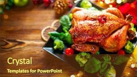  Presentation with christmas dinner - Presentation theme enhanced with christmas dinner roasted chicken winter background and a tawny brown colored foreground