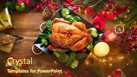  Presentation with christmas dinner - PPT layouts featuring christmas-dinner-roasted-chicken-winter background and a tawny brown colored foreground