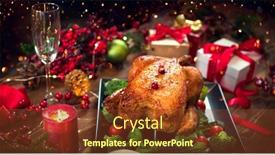  Presentation with christmas candles - PPT theme consisting of christmas-dinner-roasted-chicken-winter background and a tawny brown colored foreground