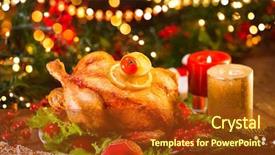  Presentation with design christmas holiday - Slides featuring christmas dinner roasted chicken winter background and a tawny brown colored foreground