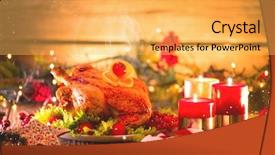  Presentation with christmas candles - PPT theme consisting of christmas dinner roasted chicken winter background and a  colored foreground