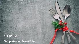  Presentation with christmas play - Amazing PPT theme having christmas dinner table place setting backdrop and a gray colored foreground
