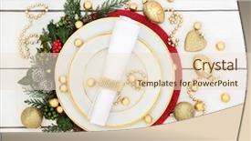  Presentation with christmas holly - Audience pleasing PPT theme consisting of christmas dinner table setting backdrop and a lemonade colored foreground