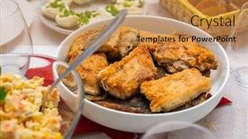  Presentation with christmas dinner - Colorful PPT theme enhanced with christmas-dinner-table-with-vegetable backdrop and a gold colored foreground