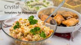  Presentation with christmas dinner - Presentation having christmas-dinner-table-with-vegetable background and a coral colored foreground