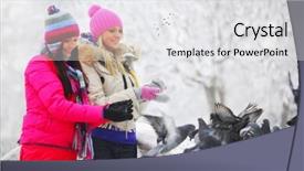  Presentation with give - PPT theme consisting of christmas dove - winter women give food background and a  colored foreground