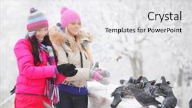  Presentation with give - Slides featuring christmas dove - winter women give food background and a  colored foreground