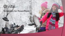  Presentation with spanish food and wine - PPT theme having christmas dove - winter women give food background and a light gray colored foreground