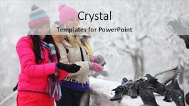  Presentation with give - Theme consisting of christmas dove - winter women give food background and a  colored foreground