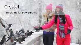  Presentation with dove - Presentation theme enhanced with christmas dove - winter women background and a light gray colored foreground