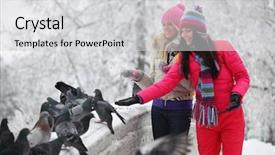  Presentation with dove - Presentation theme enhanced with christmas dove - winter women background and a light gray colored foreground