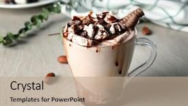  Presentation with cocoa - PPT theme consisting of christmas drinks - cup of tasty cocoa drink background and a coral colored foreground