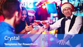  Presentation with company - Slide deck consisting of christmas drinks - happy company cheering up background and a  colored foreground