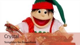  Presentation with christmas gift wrap - Amazing presentation having christmas elf puppet untangling colorful backdrop and a red colored foreground