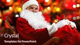  Presentation with sparkling lights - Amazing PPT layouts having christmas event - santa sitting with a sack backdrop and a wine colored foreground