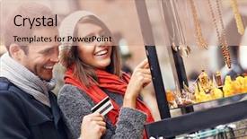  Presentation with tourists - Presentation theme having christmas fall - picture showing young tourists shopping background and a coral colored foreground