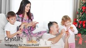  Presentation with living room family - Cool new slide set with christmas family portrait at breakfast in home holiday living room at morning backdrop and a coral colored foreground