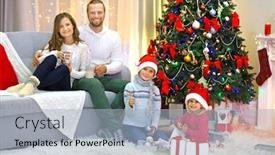  Presentation with living room family - Cool new slide deck with christmas family portrait in home holiday living room backdrop and a light blue colored foreground