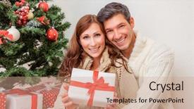  Presentation with family and home love concept - Slide set consisting of christmas family with christmastree background and a coral colored foreground