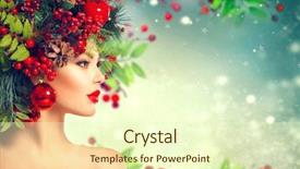  Presentation with makeup fashion model applying lipstick - PPT theme consisting of christmas fashion model woman xmas background and a cream colored foreground