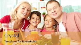  Presentation with festive - PPT theme featuring christmas feast - portrait of happy family sitting background and a  colored foreground
