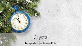  Presentation with fir tree - Slide set having christmas fir tree and alarm clock over stone texture background xmas backdrop top view with copy space for your greetings background and a light gray colored foreground