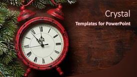  Presentation with fir tree - Slide set consisting of christmas fir tree and alarm clock over old wooden texture background xmas backdrop top view with copy space for your greetings background and a wine colored foreground