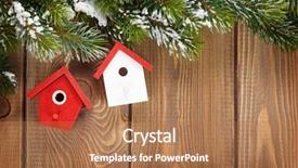  Presentation with decor - Amazing PPT theme having christmas fir tree and birdhouse decor on rustic wooden board with copy space backdrop and a coral colored foreground