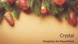  Presentation with olive tree branch ripe - Presentation theme having christmas fir tree branches background and a yellow colored foreground