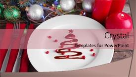  Presentation with christmas chocolate - Presentation featuring christmas fir tree made from chocolate on plate close up background and a coral colored foreground