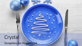  Presentation with mayonnaise - PPT theme with christmas fir tree made from mayonnaise on plate close up background and a light blue colored foreground