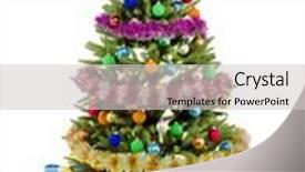  Presentation with fir tree - Colorful PPT layouts enhanced with christmas fir tree with colorful lights and decorations backdrop and a light gray colored foreground
