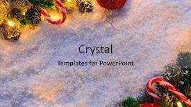  Presentation with cane - Colorful theme enhanced with christmas fir tree with lights and candy cane on snow in dark view from above backdrop and a light blue colored foreground