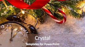  Presentation with snow tree - Colorful PPT layouts enhanced with christmas fir tree with lights and clock on snow in dark view from above backdrop and a tawny brown colored foreground