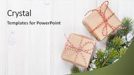  Presentation with snow tree - PPT layouts featuring christmas fir tree with snow background and a white colored foreground